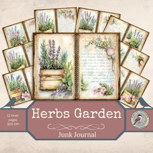 Kit diario di erbe aromatiche / Pagine botaniche e effimere stampabili / Pagine di fiori di lavanda / Kit di erbe aromatiche vintage / Giardino dell'erborista