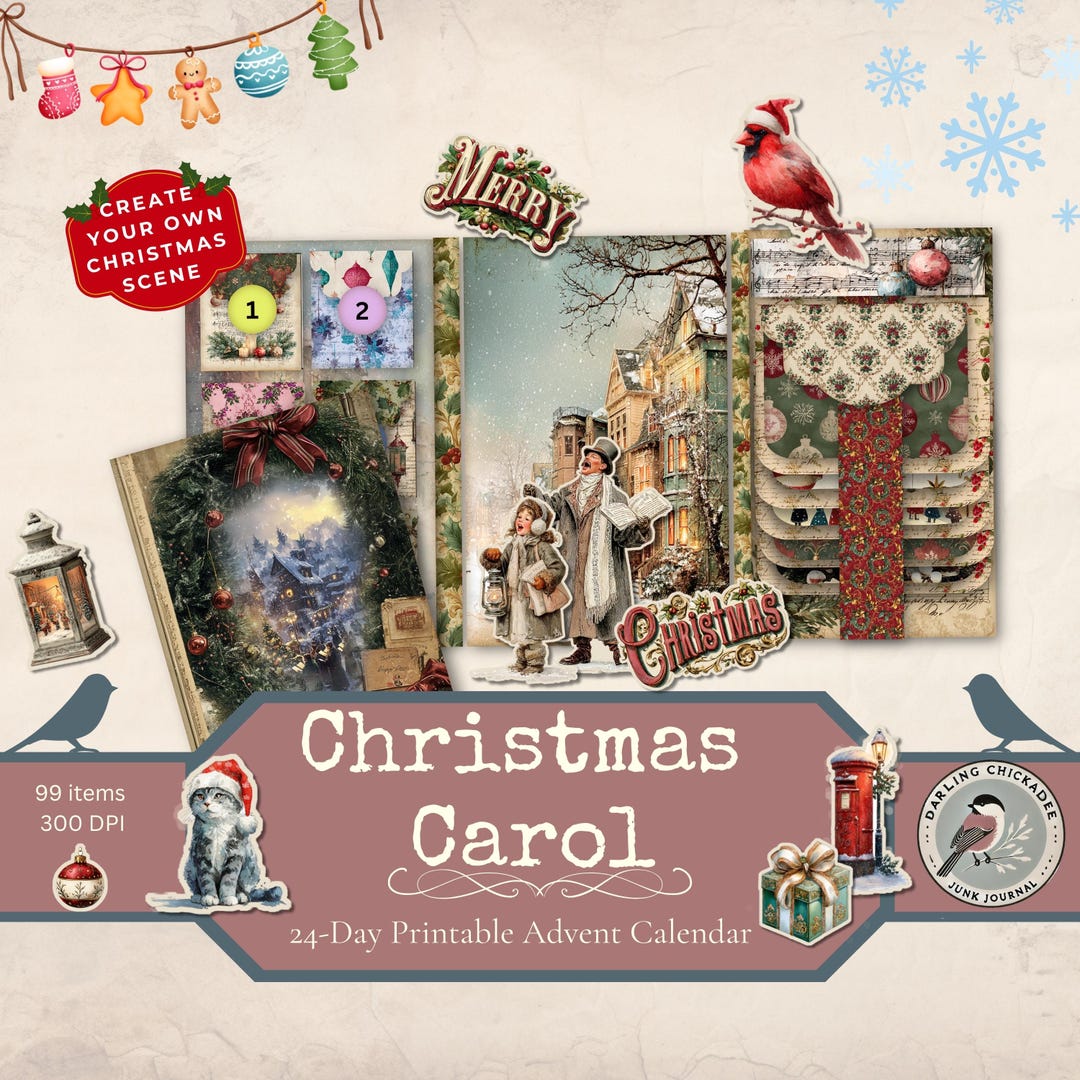 Christmas Carol Advent Calendar | Victorian Christmas Printable | 24 ...