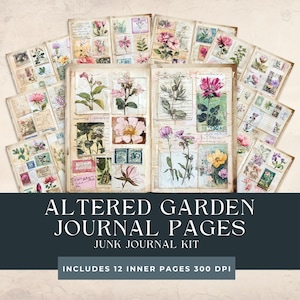 Gewijzigde tuinpagina's ongewenste dagboek | Botanische gemengde techniek | Vintage bewerkte kunstbenodigdheden | Rustieke vintage printables | Collage-plakboeken maken