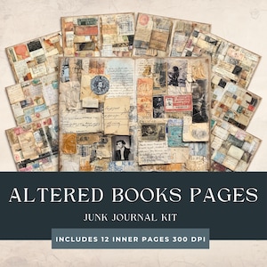 Altered Books Pages Junk Journal | Mixed Media Pages | Vintage Altered Art Supplies | Rustic Vintage Printables | Collage Scrapbooking