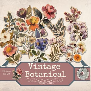 Vintage botanische fussy Schnitte | Druckbare Blumen Ephemera für Junk Journals | Druckbare Vintage botanische Ephemera | Viktorianisches Botanisches Kit
