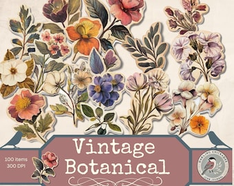 Vintage Botanical Fussy Cuts | Printable Floral Ephemera for Junk Journals | Printable Vintage Botanical Ephemera | Victorian Botanical Kit
