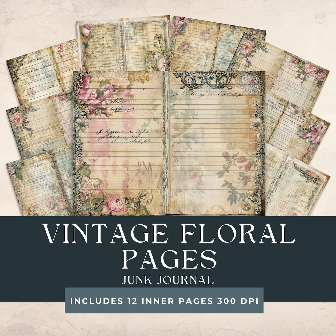 Vintage Floral Pages Junk Journal | Neutral Lined Junk Journal | Floral ...