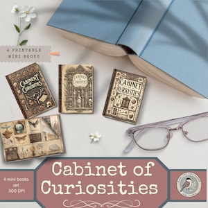 Miniboeken rariteitenkabinet – set van 4 | Afdrukbare miniboeken voor tijdschriften en verzamelaars | Curiosity-collectie | Vintage eigenaardigheden