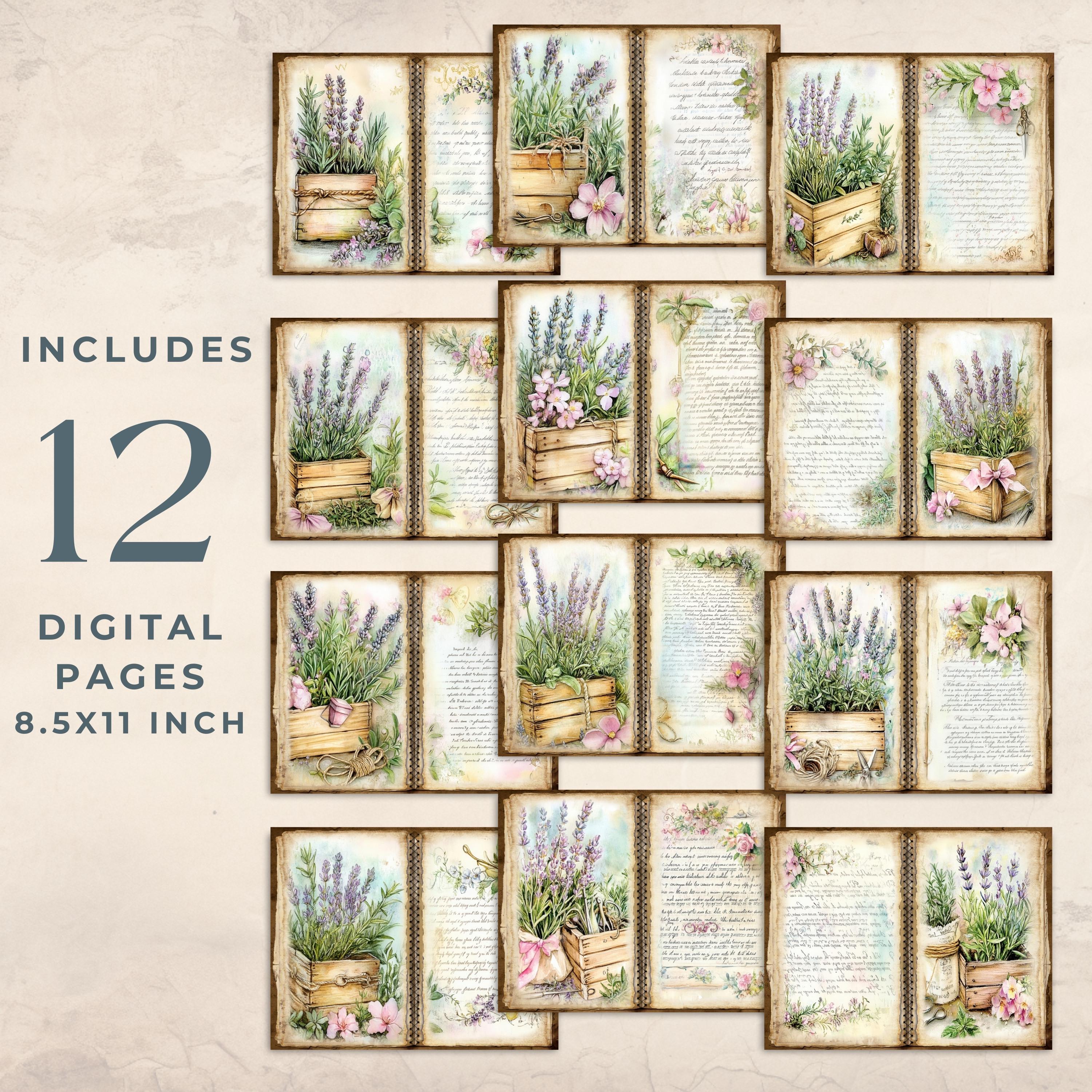 Herbs Garden Junk Journal Kit | Printable Botanical Pages & Ephemera ...