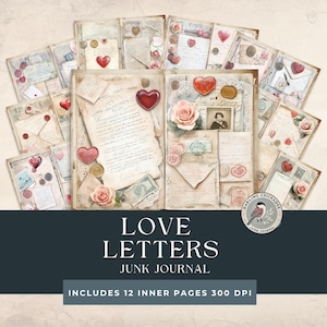 Love Letters Junk Journal Pages | Victorian Valentines Junk Journal |  Retro Valentine Printable | Shabby Chic Valentine Scrapbooking