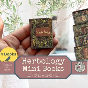 Vintage miniboeken over kruidenkunde – set van 4 | Miniatuur afdrukbare kruidenjournaal botanische illustraties | Geneeskrachtige planten en apothekers