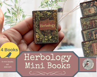 Vintage Herbology Mini Books – Set of 4 | Miniature Printable Herbalist’s Journal Botanical Illustrations | Medicinal Plants & Apothecary