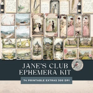 Kit de efímeras para diario basura del club de lectura de Jane / Tarjetas vintage / Suministros para álbumes de recortes / Mujeres de la época de la Regencia / Shabby Chic / Regencia romántica / Encaje