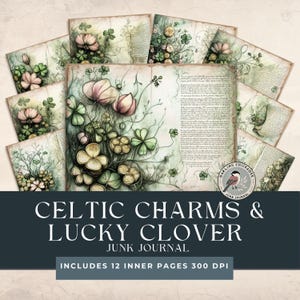 Charms celtiques et trèfle porte-bonheur - Une collection de journaux magiques Journal indésirable | Album numérique de la Saint-Patrick | Éphémères irlandais imprimables