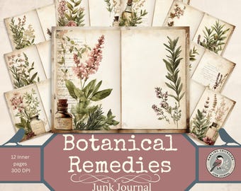 Botanische Heilmittel Junk Journal | Druckbare Vintage Kräuter Seiten | | Vintage Kräuter & Apotheker Printables | Kräuterkundlich inspiriertes Notizbuch