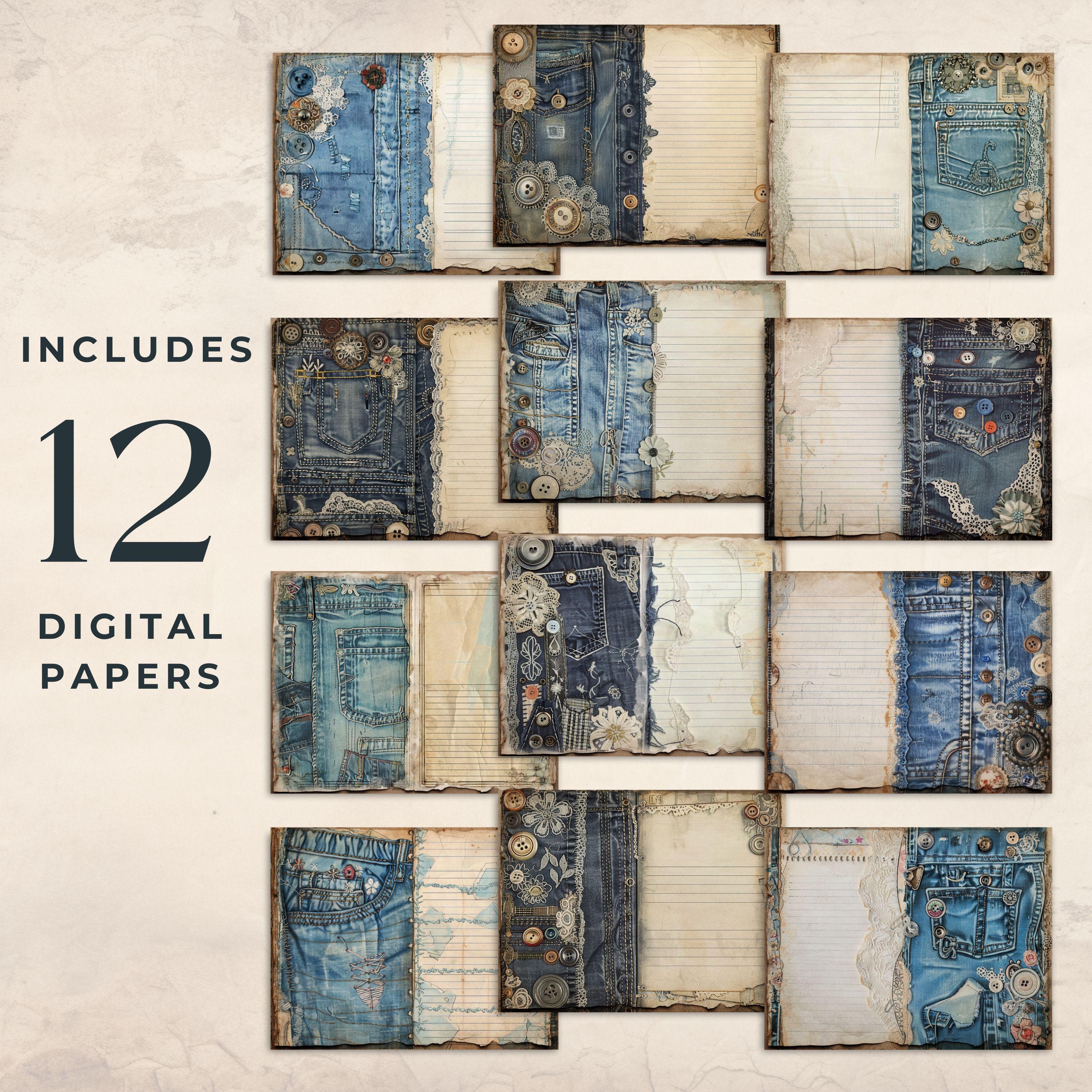 Jeans Junk Journal Kit, Old Denim Insert, Vintage Ephemera, Scrapbooks ...