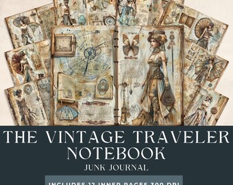 Vintage Traveler Junk Journal Pages | Shabby Traveler’s Notebook | Printable Shabby Collage Sheet | Explorer Printable | Adventure Collage