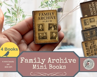 Family Archive Album 4 Printable Mini Books | Printable Ancestral Mini Books, Vintage Family History Ephemera | Junk Journal Miniature Kit