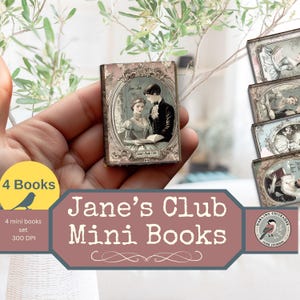 Jane's Club-miniboeken - set van 4 | Vintage Victoriaanse miniatuurboeken | Romantische op Jane Austen geïnspireerde miniboeken | Verzamelobject Regency Woman
