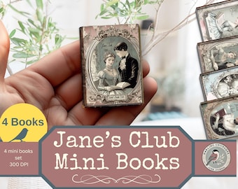 Jane’s Club Mini Books - Set of 4 | Vintage Victorian Miniature Books | Romantic Jane Austen-Inspired Mini Books | Regency Woman Collectable