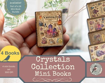 Crystals Collection 4 afdrukbare miniboeken | Afdrukbare miniboeken over de natuur | Efemere mineralen als thema | Miniatuurkit edelsteen junkjournal