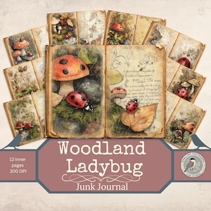 Pages de journal Woodland Ladybug | Notes de terrain imprimables et champignons | Forest Explorer Junk Journal imprimables | Pages fantaisistes des bois