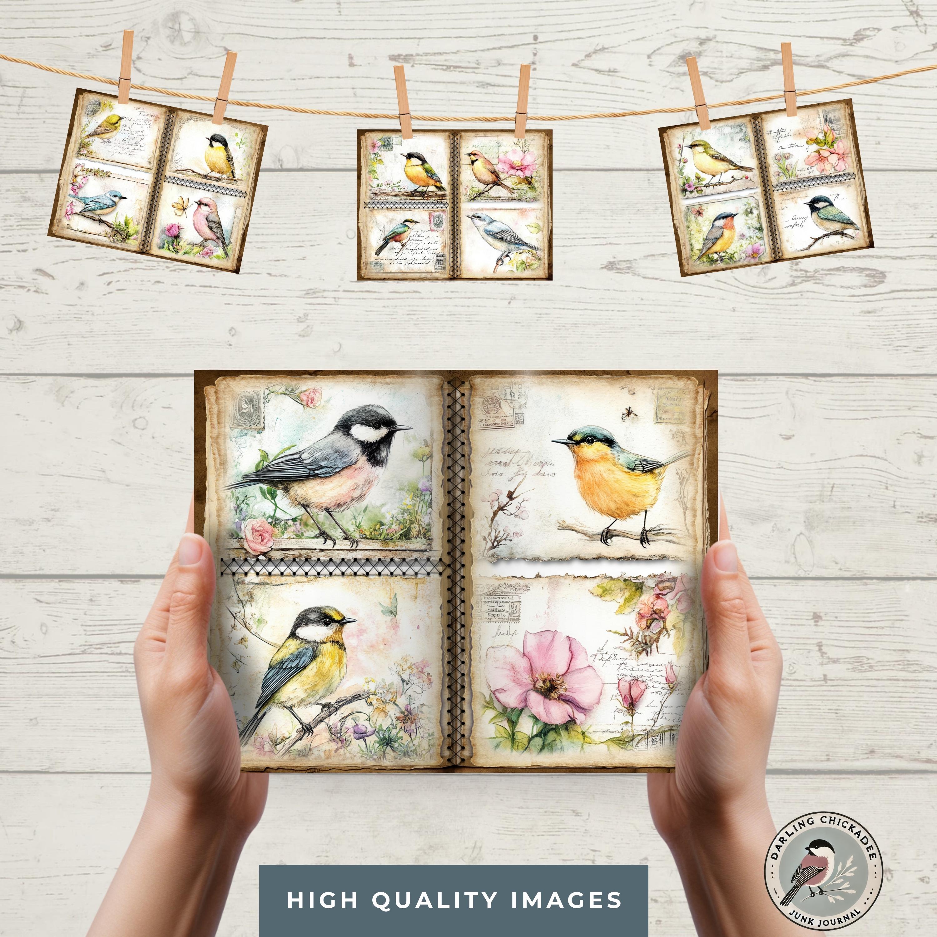 Vintage Birds Postcards Junk Journal Kit | Printable Ephemera for Junk ...