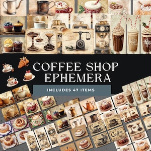 Vintage Coffee Shop Junk Journal Efemere | Gezellige printables | Ambachtelijke benodigdheden voor koffieliefhebbers | Seizoenskoffie | Vintage bakkerij-scrapbooking
