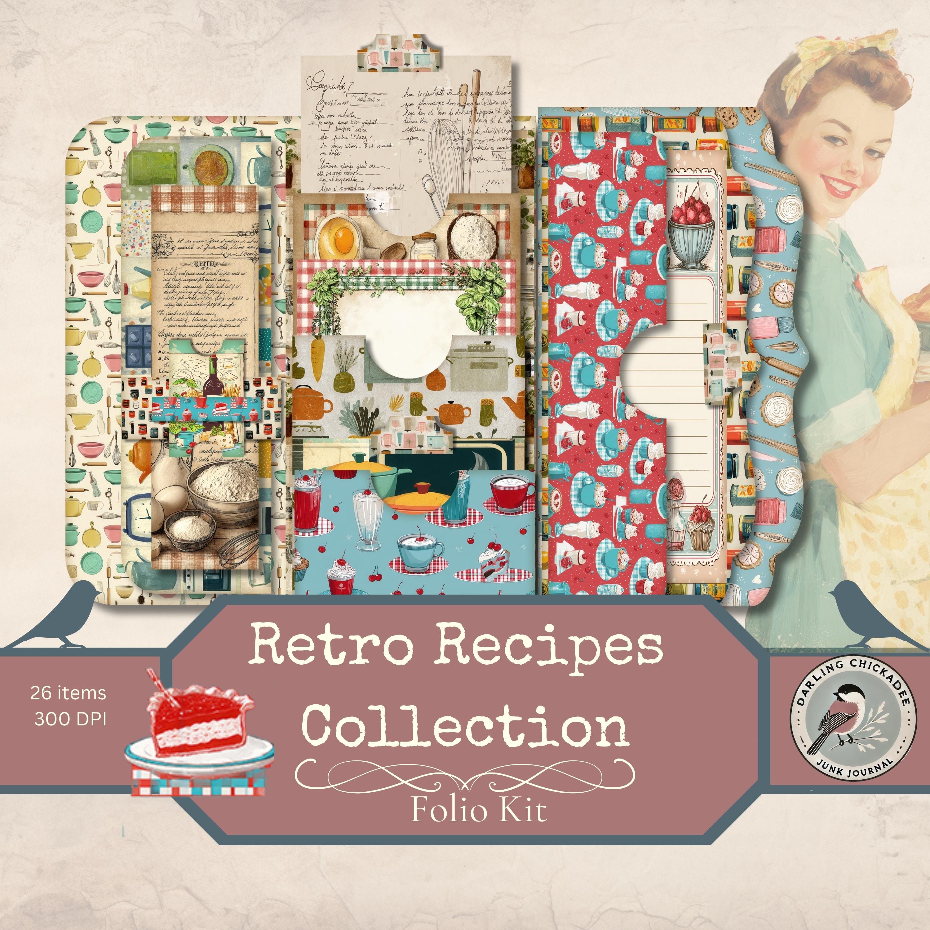 Retro Recipes Printable Folio Kit | Vintage Kitchen Recipe Organizer ...