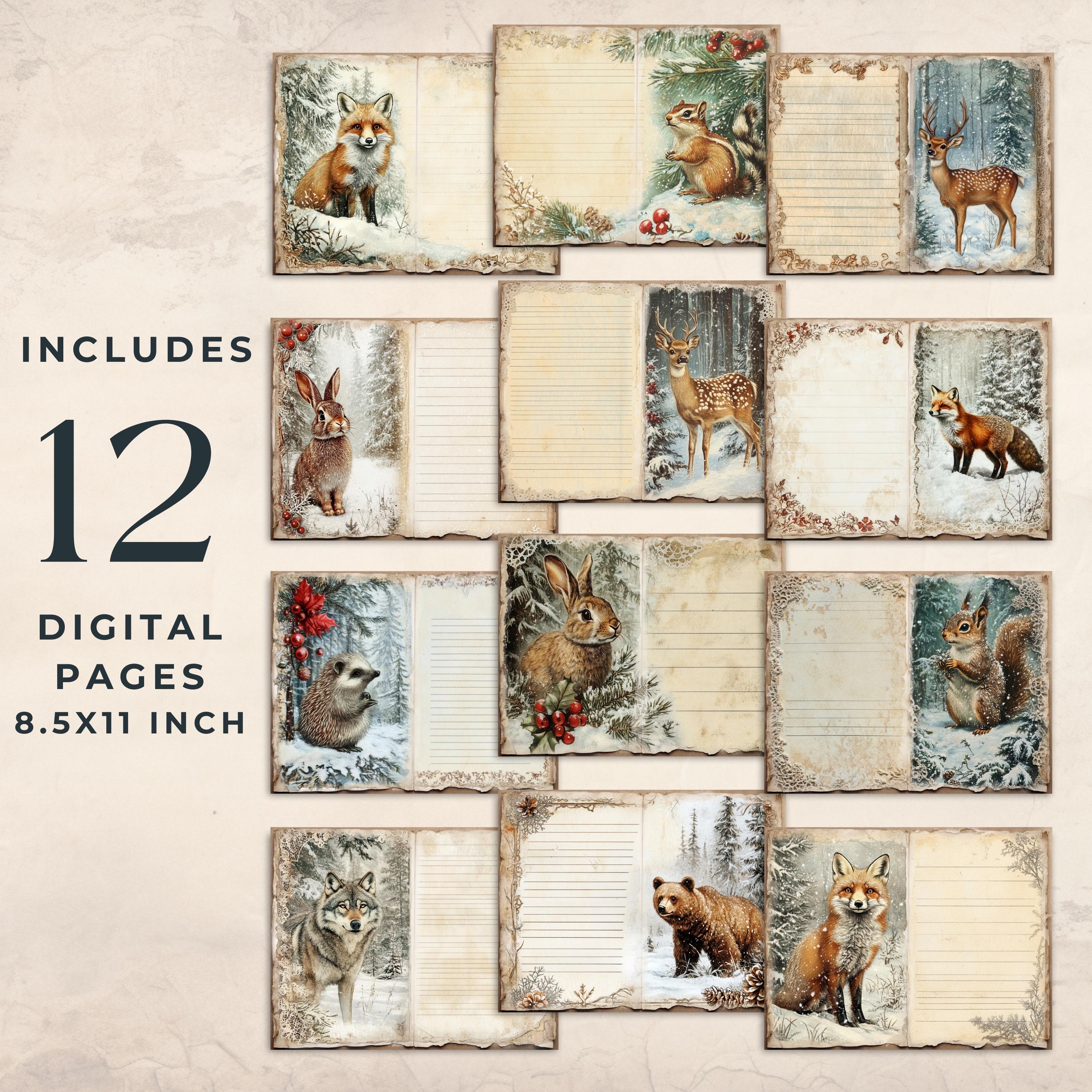 Vintage Winter Forest Junk Journal | Cozy Woodland Animals Pages ...