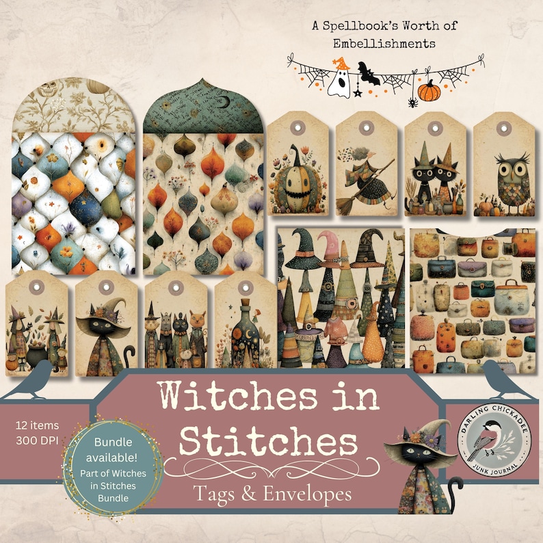 Witches in Stitches Halloween Junk Journal Bundle | Printable Ephemera ...