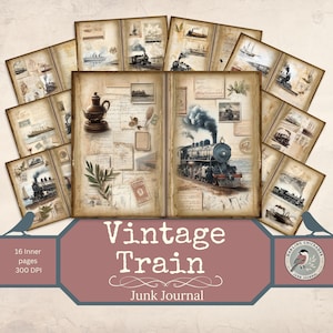 Vintage Zug Junk Journal Kit | Druckbare Steampunk Eisenbahn Seiten mit Karten | Ephemera & Reisenotizen Digitaler Download | Vintage Reise