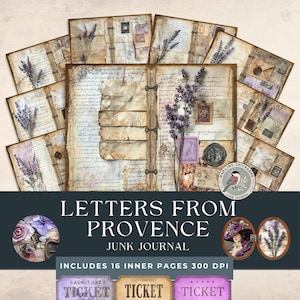 Lettres de Provence Junk Journal kit | Collage numérique de pages lavande | Artisanat de cartes postales vintage | Kit éphémère France | lettres anciennes