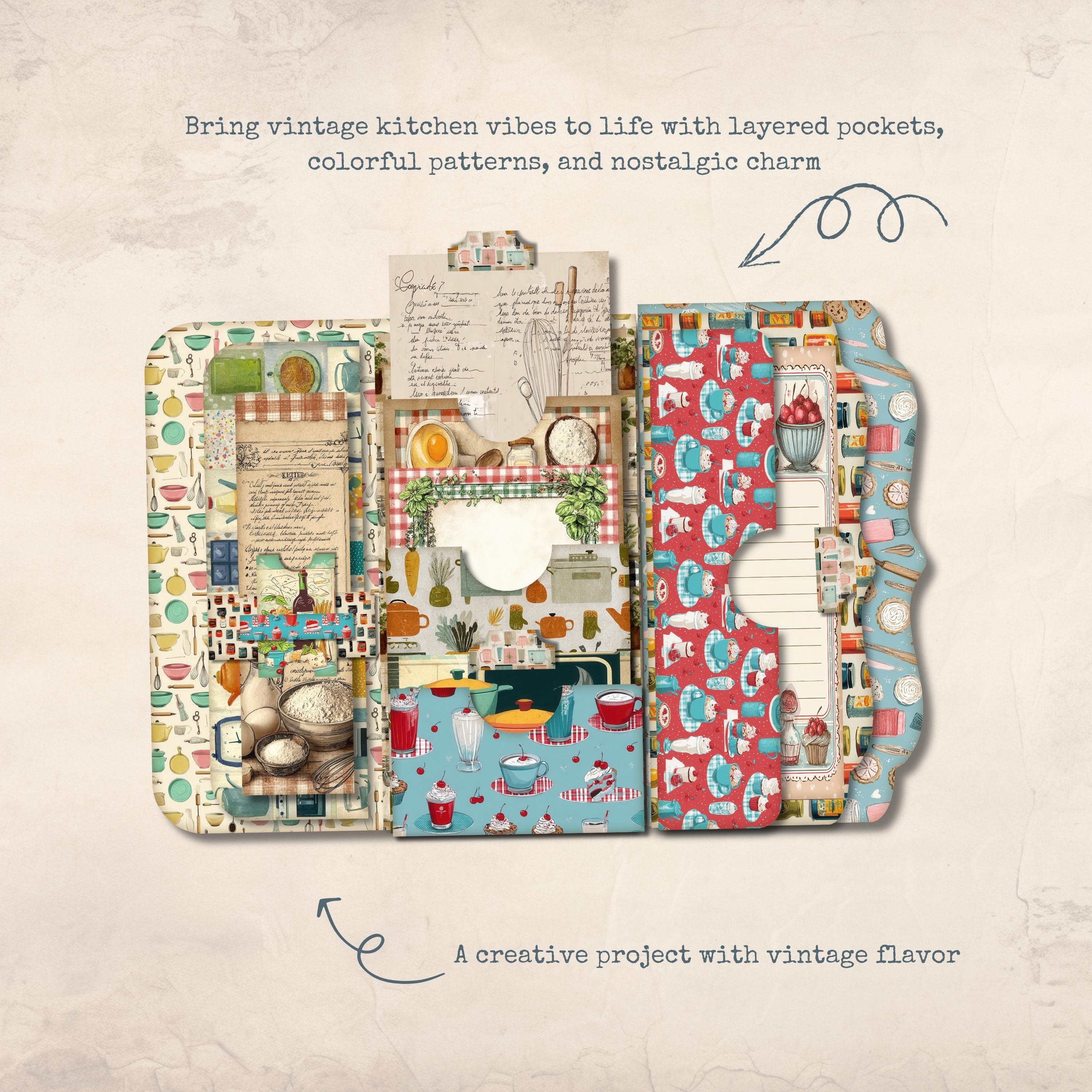 Retro Recipes Printable Folio Kit | Vintage Kitchen Recipe Organizer ...