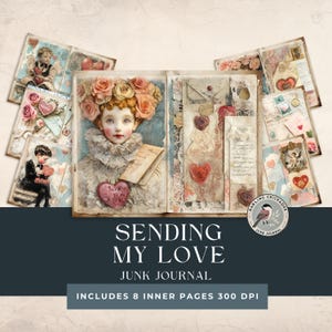 Love Valentine Junk Journal Pages | Victorian Valentines Hearts |  Vintage Valentine Printable | Shabby Chic Paper | Distressed Love Collage