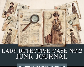 Kit de diário de lixo Lady Detective Case No.2 | Diários de detetive | Imprimível de investigação criminal | Kits de artesanato de detetive | Páginas vintage de Lady