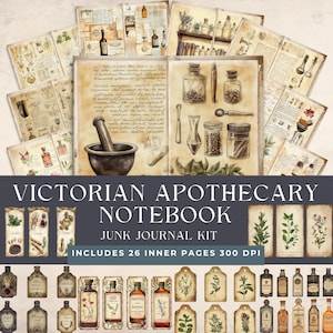 Victoriaanse apothekersnotities Junk Journal Kit | Kruiden vintage ephemera | Plakboek Botanische Apotheker |  Toverdrank | Groen Heksenpapier