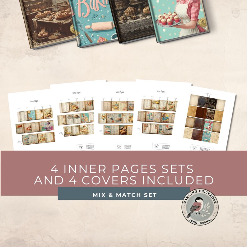 Mini Journal Back Printable Vintage Baking 4 Mini Books | Printable Retro Recipe Book Set for Junk ...