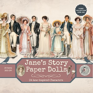 Jane’s Story Paper Dolls Printable | 24 Regency Characters | Vintage Junk Journal Ephemera | Jane Austen Inspired Fussy Cuts