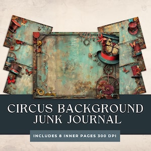 Steampunk Circus Achtergronden Junk Journal | Steampunk-scrapbooking |  Victoriaanse pagina's |  Grillige circusprintables | Steampunk-ambachten