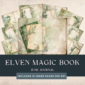Elven Buch Junk Journal Seiten |   Elfenzauberbuch Seiten | Mittelalterliche Elfen |  Sammelalbum Vintage Papiere | Fantasy Elfen Wald Collage Printable