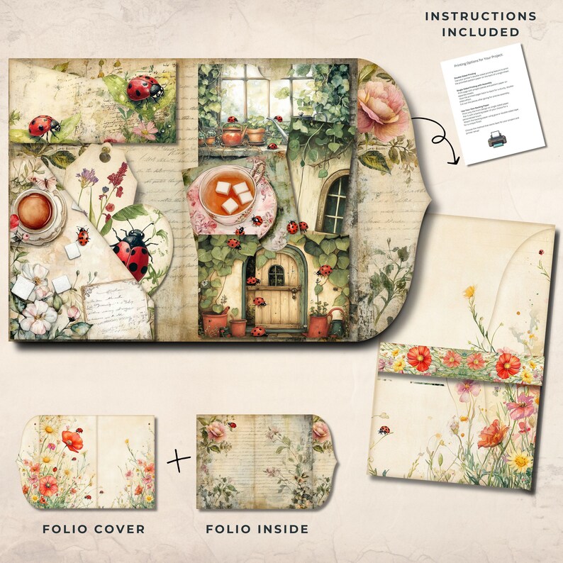 Ladybug Junk Journal Folio Kit – Printable Ladybug’s Secret Garden ...