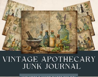 Apothecary Junk Journal | Vintage Pharmacy Journal | Dark Apothecary Pages | Digital Scrapbook Herbal Potions and Medicine | Botanical Paper