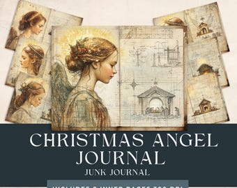 Peut inclure: Un kit de journal de rebut numérique avec 8 pages mettant en scène un ange de Noël, une scène de la Nativité et d'autres illustrations sur le thème des fêtes. Les pages sont en 300 DPI et sont parfaites pour créer un journal unique et personnalisé.