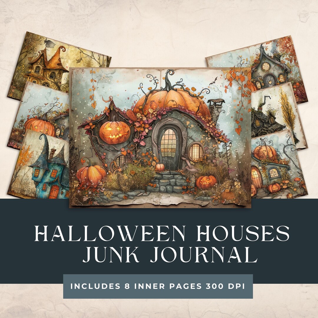 Halloween Houses Junk Journal | Fantasy Journal Pages | Pumpkin Houses ...