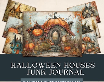 Halloween Houses Junk Journal | Fantasy Journal Pages | Pumpkin Houses Printable Kit | Whimsical Halloween Scrapbooking | Fairy Houses