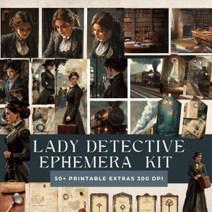 Lady Detective Junk Journal Ephemera Kit | Dzienniki detektywistyczne | Śledztwo kryminalne do druku | Zestawy do robótek ręcznych dla detektywów | Strony z epoki wiktoriańskiej