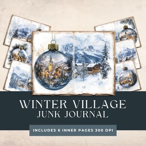 Winter Village Junk Journal | Christmas Collage Sheet | Holiday Printable | Christmas Bubble Scrapbook Paper | Snow Winter Village