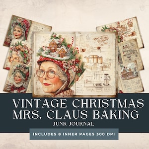 Diario de repostería navideña vintage / Tarjetas de recetas antiguas / Scrapbooking festivo de la Sra. Claus / Manualidades navideñas / Kit de recetas navideñas