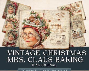 Vintage Christmas Baking Junk Journal | Vintage Recipe Cards | Mrs Claus Festive Scrapbooking | Holiday Crafting | Christmas Recipes Kit