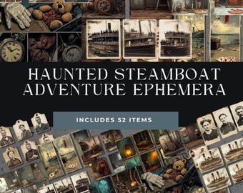 Haunted Steamboat Adventure Junk Journal Ephemera | Haunted House | Nautical Printable | Halloween Junk Journal Pages |  Vintage Halloween
