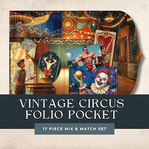 Vintage Circus Junk Journal Folio Kit | Circus Digital Pages Extras | Vintage Circus Collage Sheet  | Red & Blue Circus Ephemera |Trifold