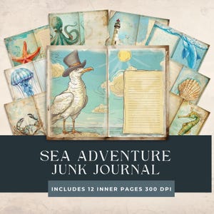 Printable Coastal Collage | Printable Digital Download | Ocean Digital Paper | Seaside Junk Journal Pages | Vintage Printable Journal Pages