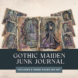 Diario basura de Gothic Maiden / Páginas de glamour gótico / Kit de Halloween con vestido negro / Papeles de encaje de belleza gótica / Scrapbooking de Goth Grudge